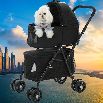 Poussette pour Chien - PetStroller™ - Noir - Mon chien content