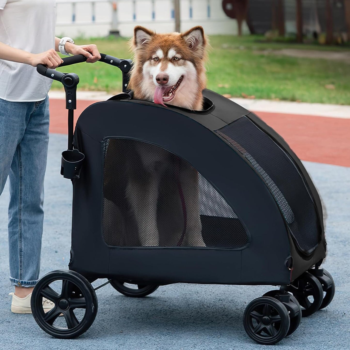Poussette pour Chien - StrollyPet™ - Noir - Mon chien content