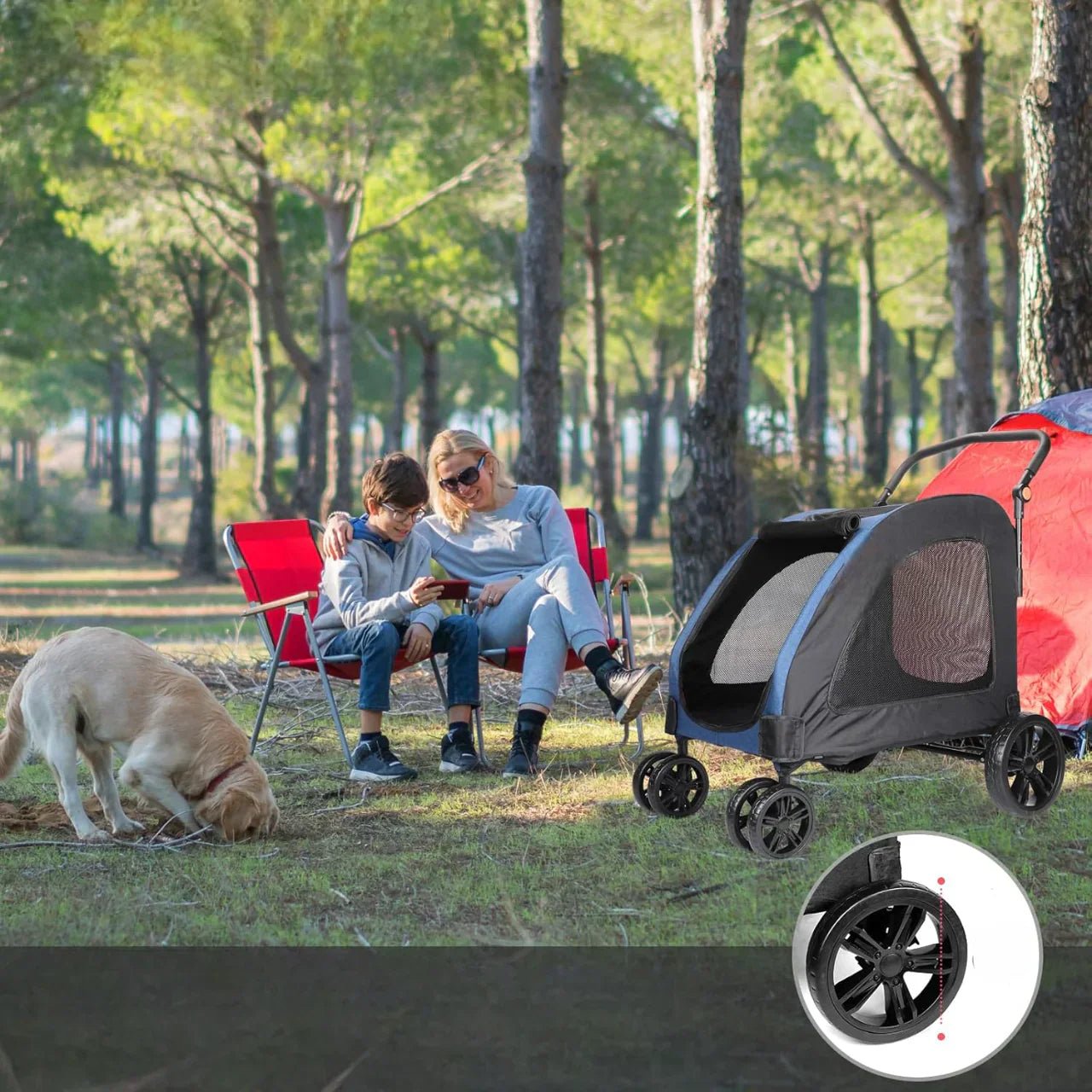 Poussette pour Chien - StrollyPet™ - Bleu - Mon chien content