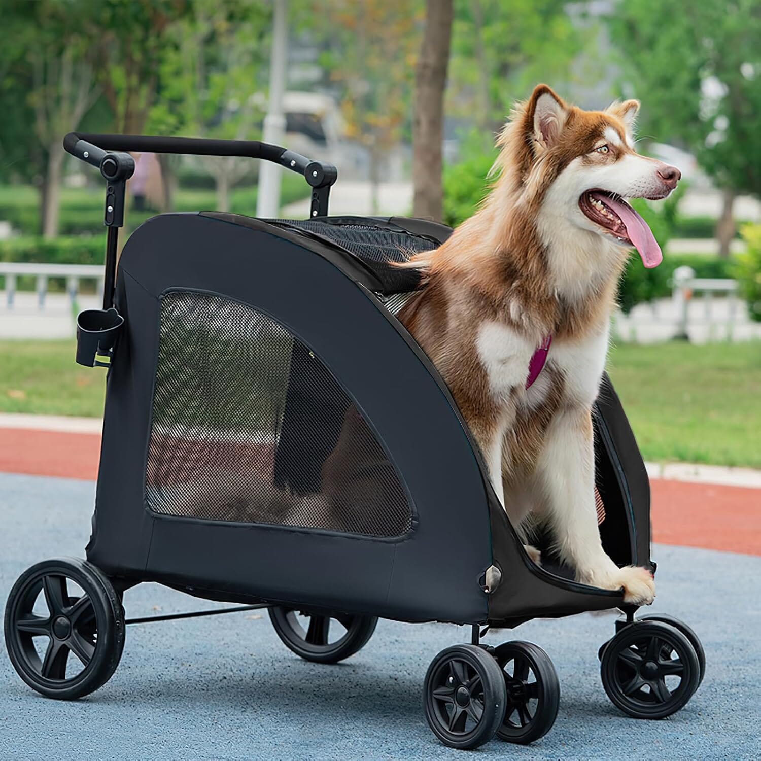 Poussette pour Chien - StrollyPet™ - Noir - Mon chien content