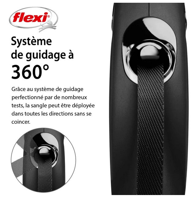 Flexi Laisse New Classic noir | Contrôle Automatique - Mon chien content